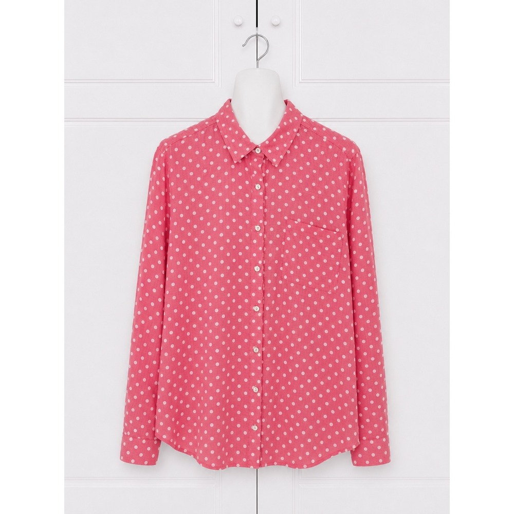 Susan Graver PURE Linen Blend Button Front Shirt 3X Pink White Dot